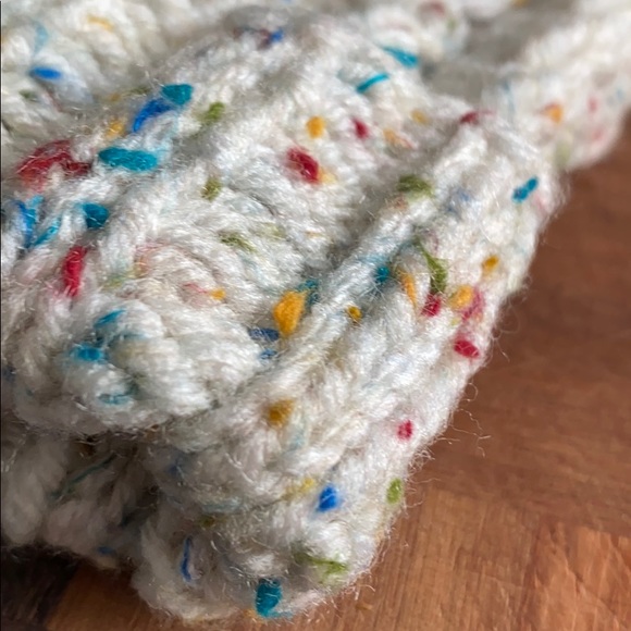 Cream White Multi Colored Speckled Knit Beanie Hat - Picture 3 of 6